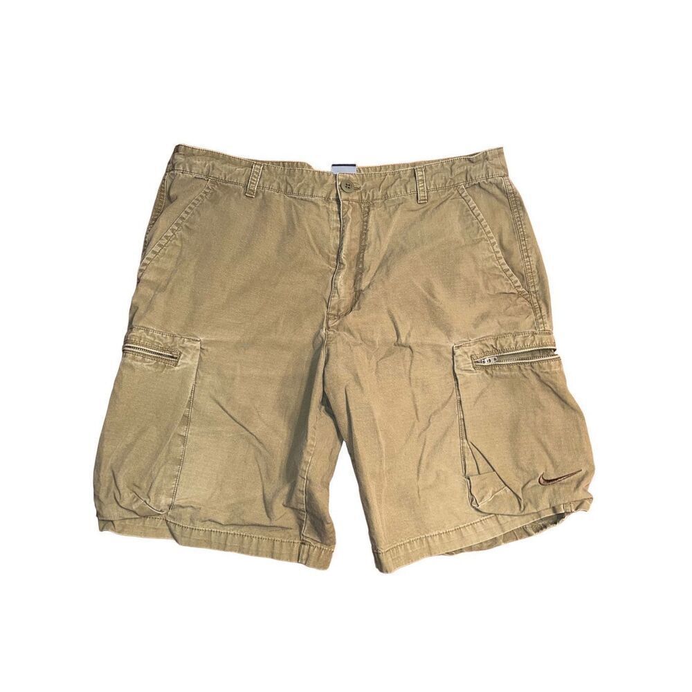 Nike Cargo Shorts Ripstop Khaki Zip Pockets Blue Tag Mens Size 36 Army Green